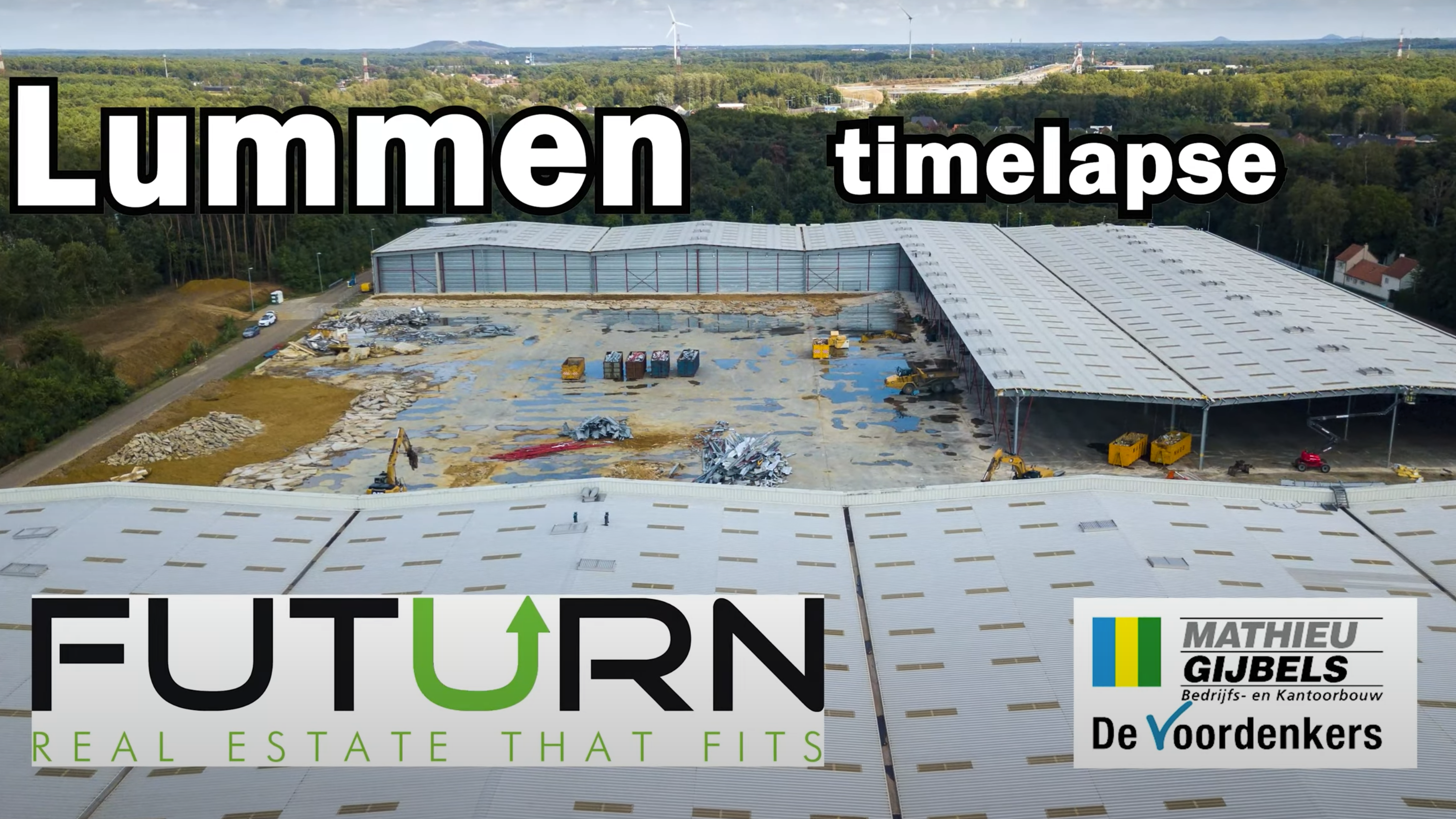 image au drone présentant les transformations autour de cette énorme site à Lummen situé Bosstraat et reconvertit par Futurn.